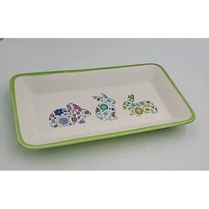 HALLMARK "SPRING IS SERVED" CERAMIC SERVING DISH EUC Colorful Bunnies Easter